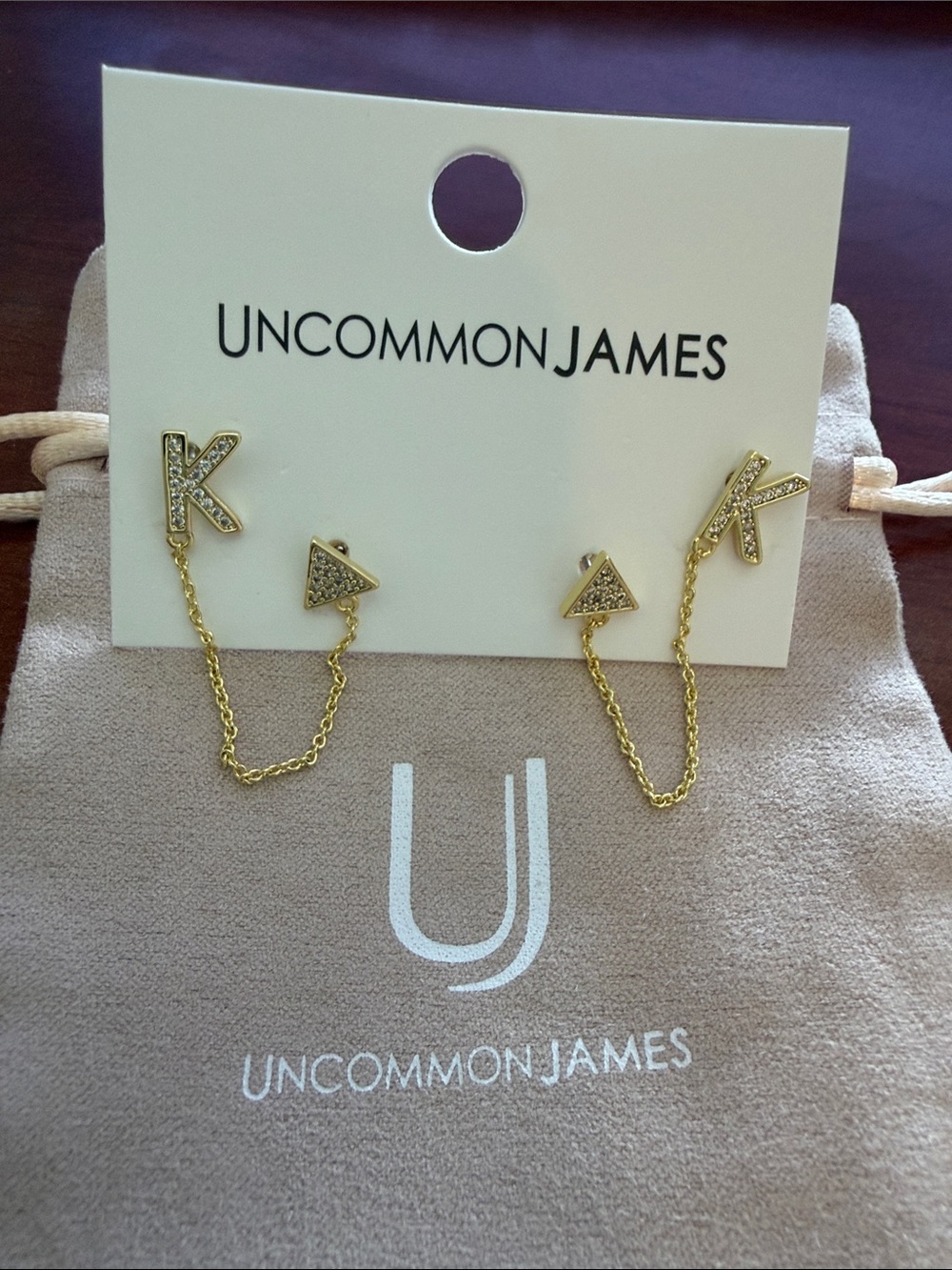 Uncommon James Gold 'K' Earrings with Sparkle- New!